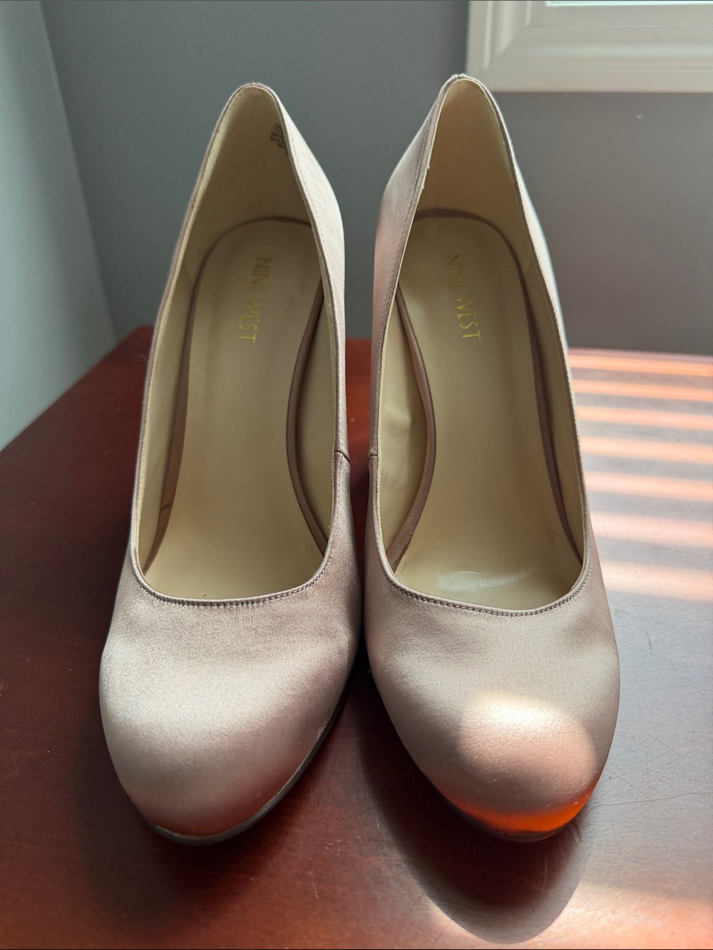 Nine West Blush Satin Round-Toe Heels